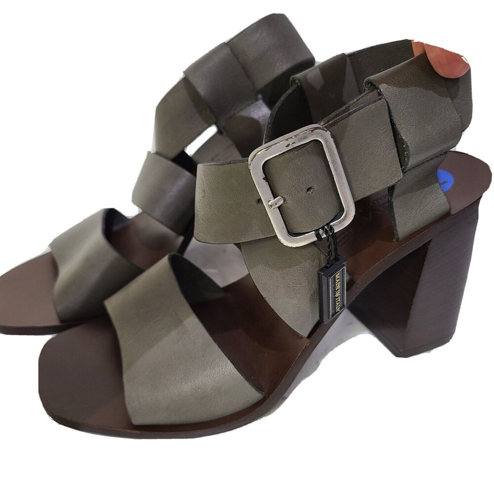 Boemos Italy Sandals Block Heel Dark Gray Leather Square Toe 38/ US 8-8.5 new